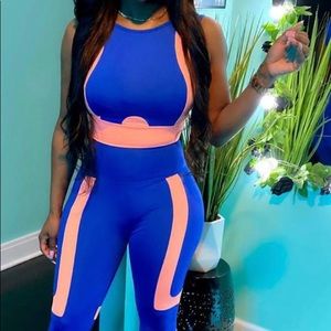 Blue Yoga Two Piece Pant Set